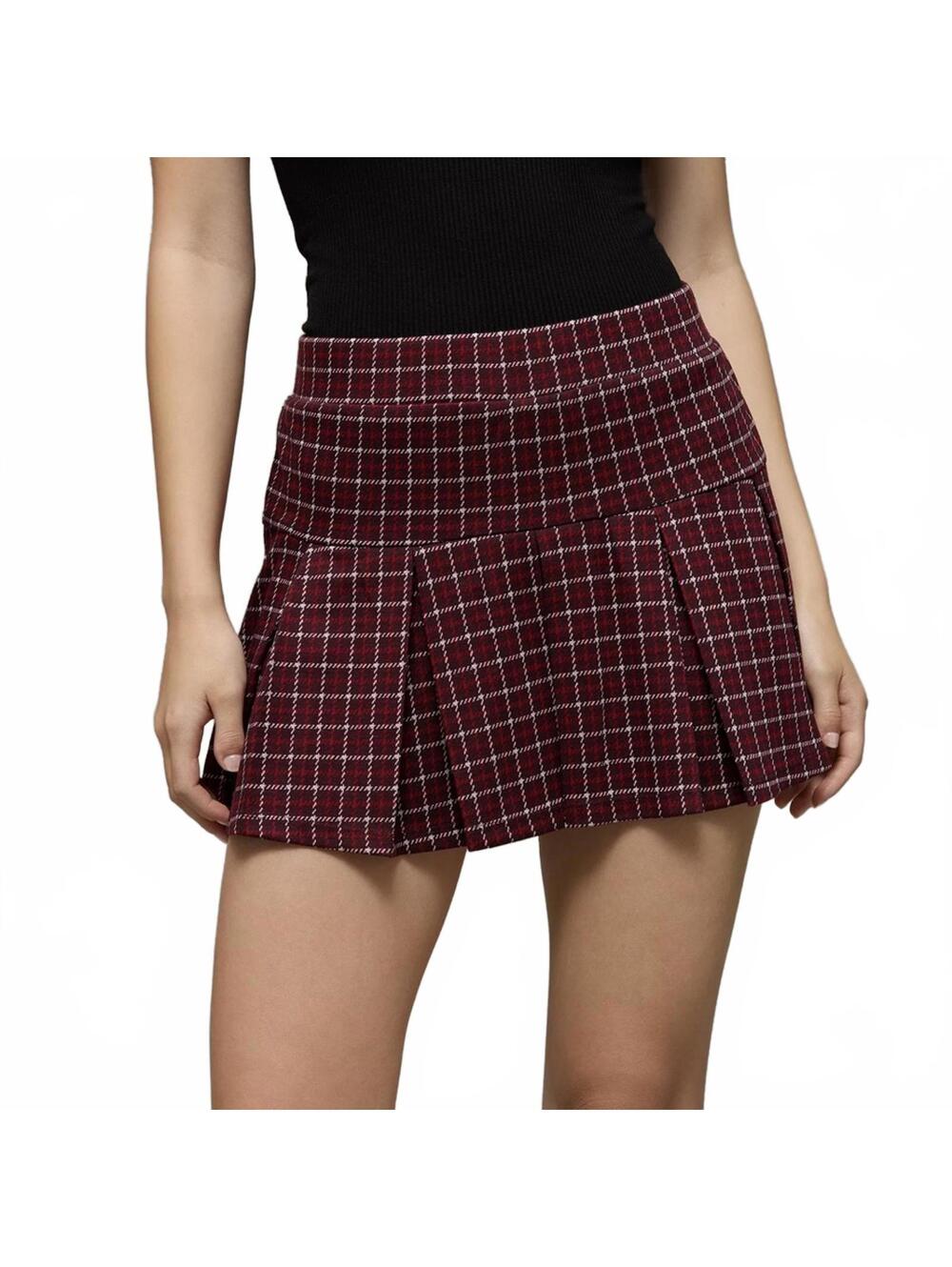 AE It Knit Low-Rise Pleated Plaid Skort American Eagle NWT Burgundy Medium Long